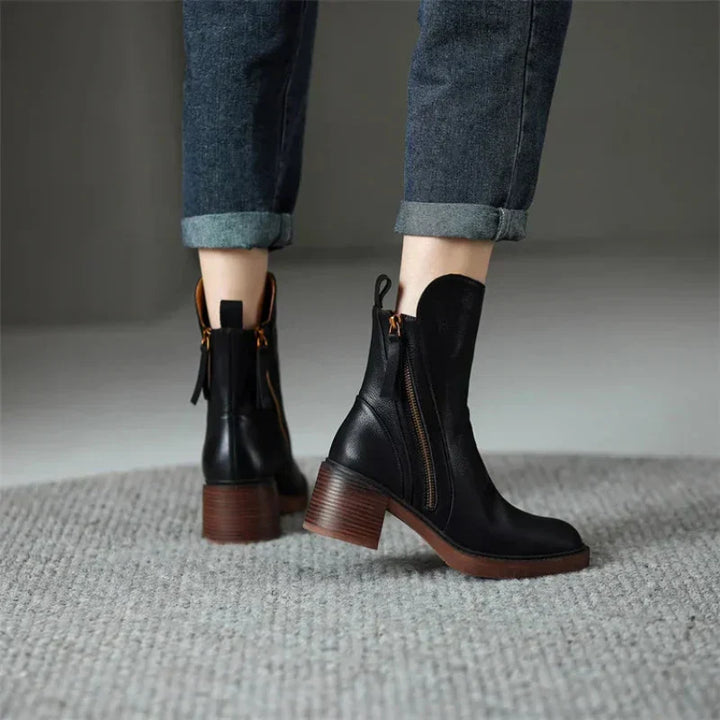 Botines de tacón en bloque con cremallera para mujer