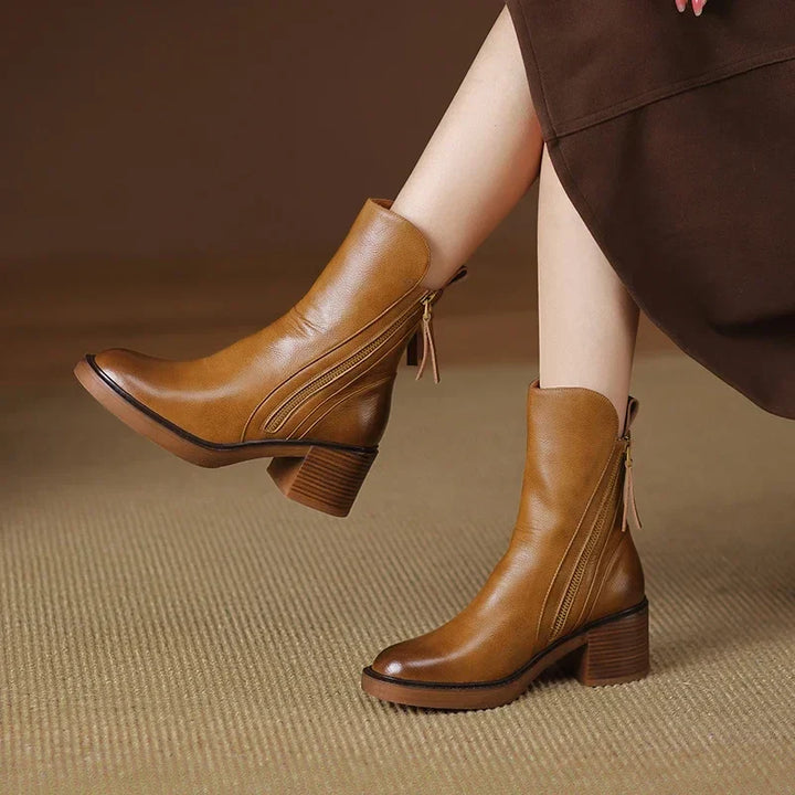 Botines de tacón en bloque con cremallera para mujer