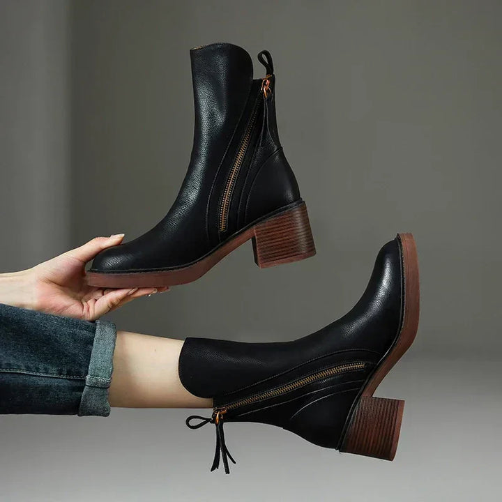 Botines de tacón en bloque con cremallera para mujer