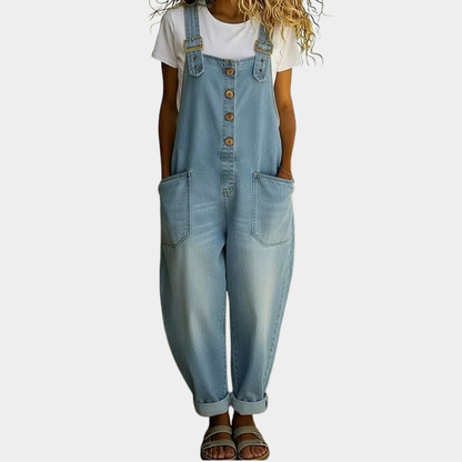 Mae | Vintage Soft Cotton Denim-Look Overalls with Adjustable Straps