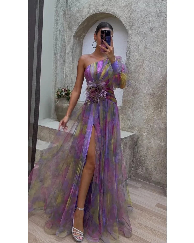 Orit | Asymmetrical One Sleeve Split Dress