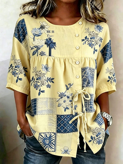 Women'S Retro Floral Print Top