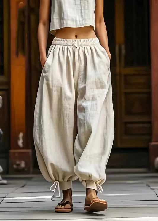 Amara - Pantalones con cordón en la cintura elástica de lino y algodón con dobladillo fruncido