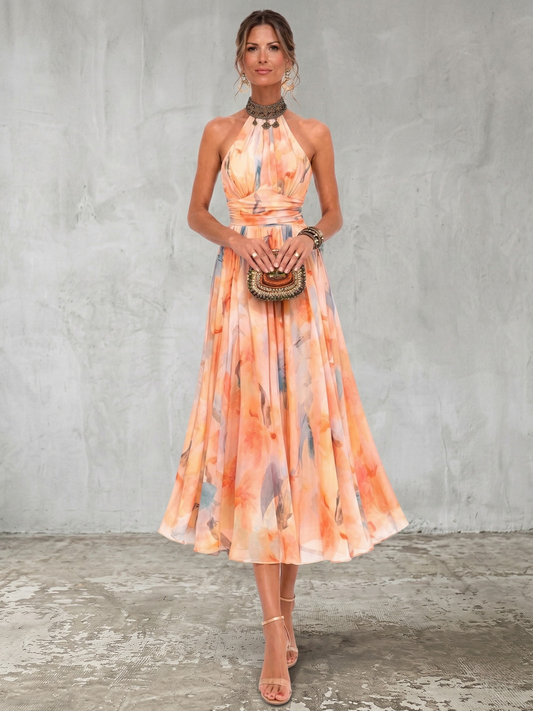 Aurora | Halter Neck Dress with Watercolor Print