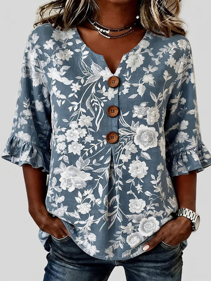 Women'S Floral Art Retro Printed Casual Top