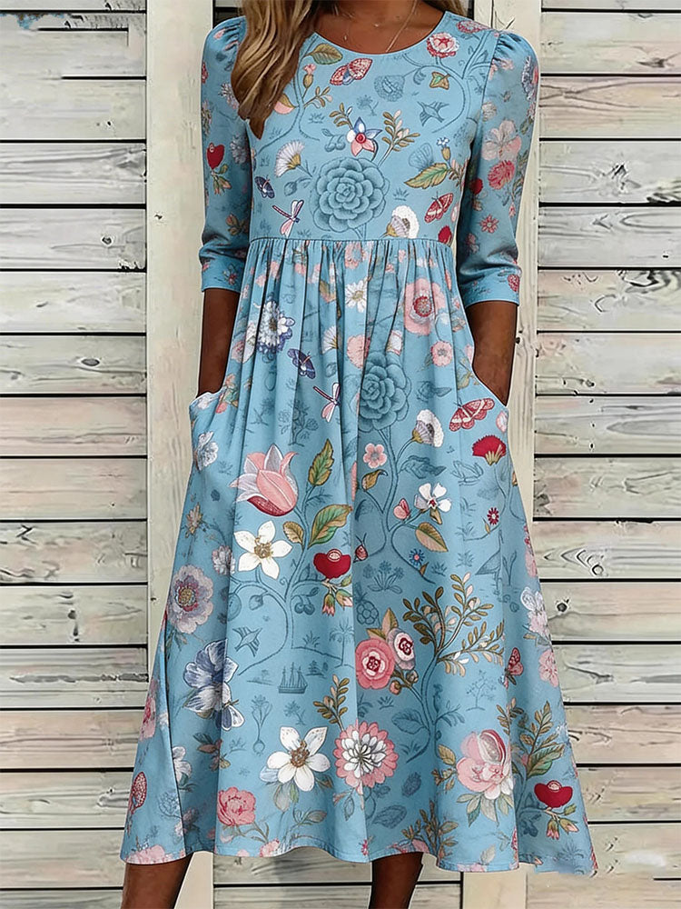 Women'S Retro Floral Art Printed Casual Dress