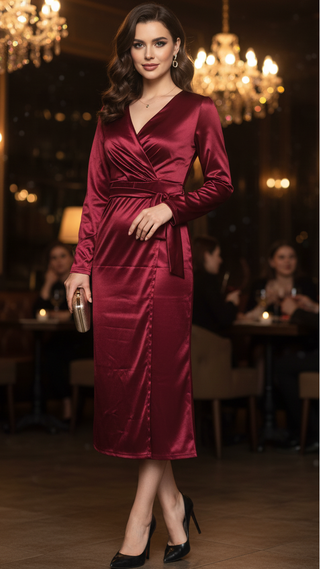 Women’s Spring Wrap Evening Midi Dress