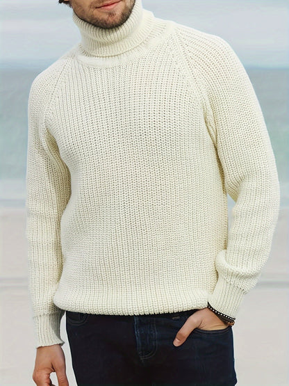 Suéter de cuello alto acanalado liso para hombre