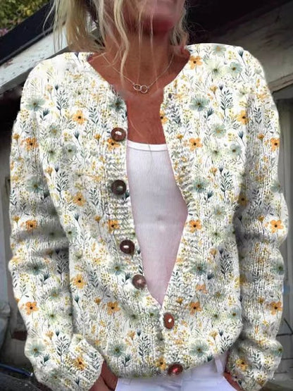 Vintage-Inspired Floral Knit Cardigan for Women