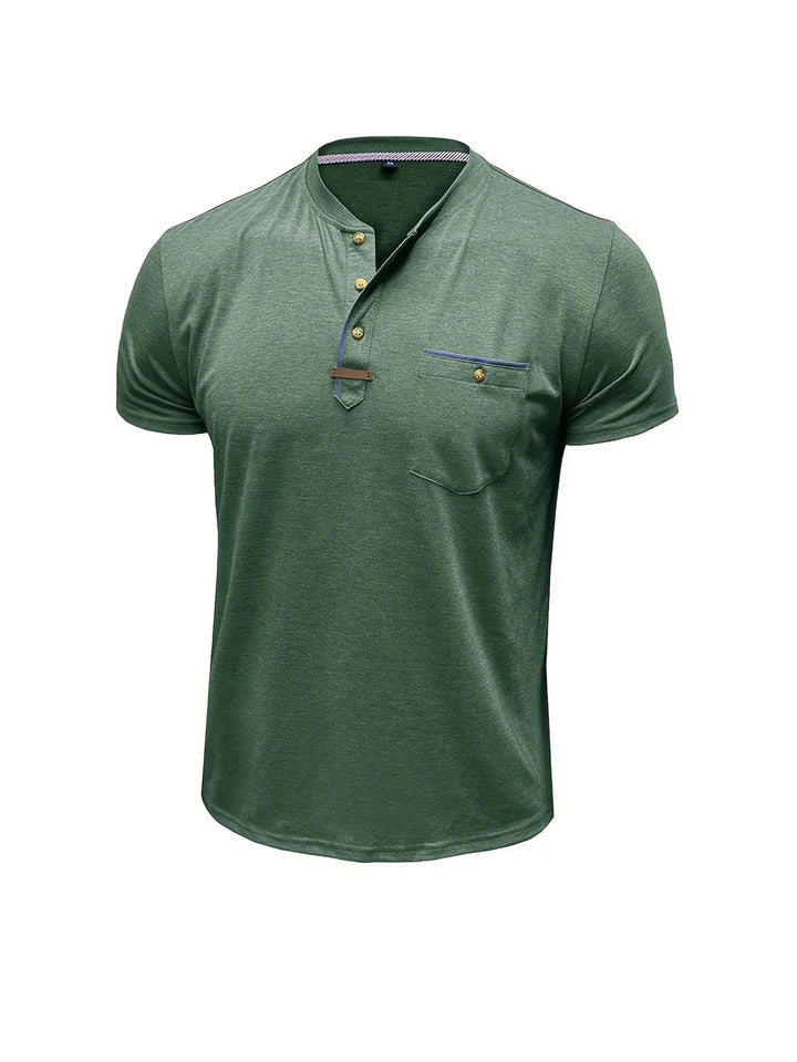 Camisa Clásica de Cuello Redondo con Bolsillo