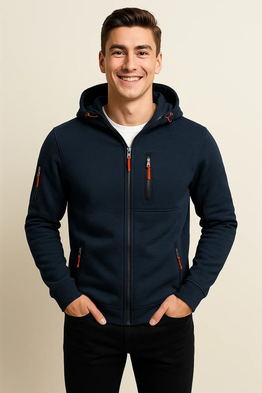 Sudadera casual con cremallera frontal para hombre
