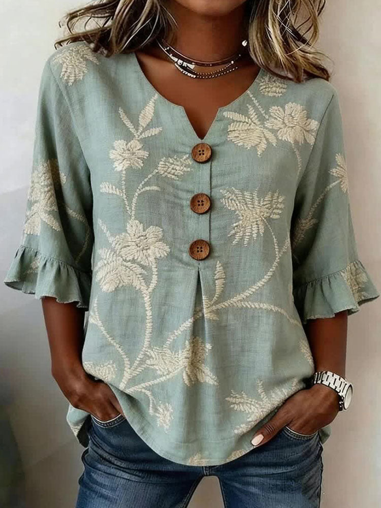 Women'S Floral Art Retro Printed Casual Top