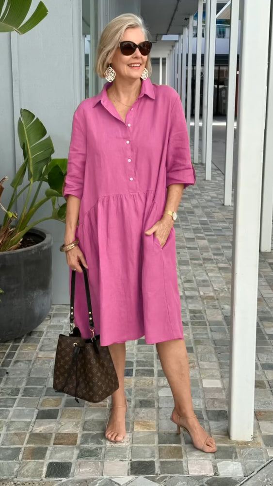 Nuevo vestido casual de lino y algodón para mujer