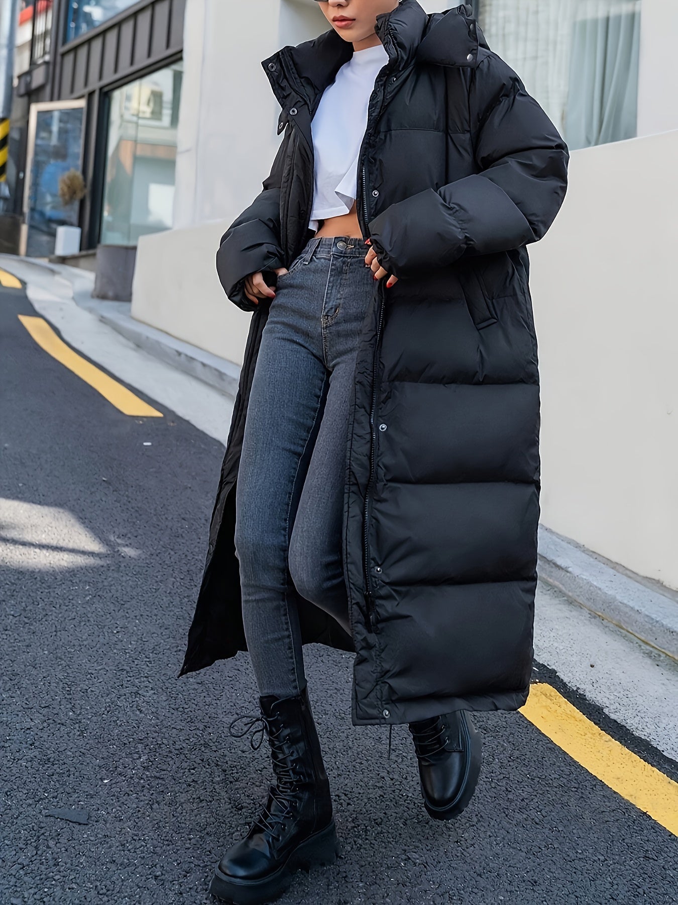 Long Women's Puffer Jacket with Hood