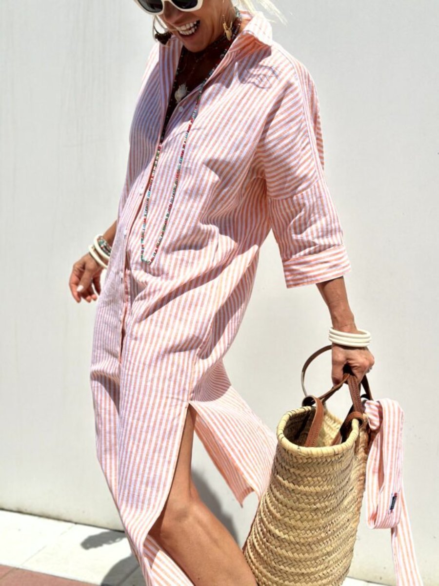 Niamh | Striped Lace-Up Shirt Dress