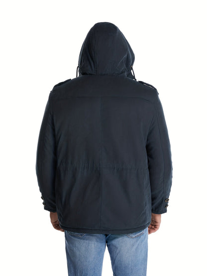Chaqueta utilitaria con capucha, gruesa y cálida para hombre