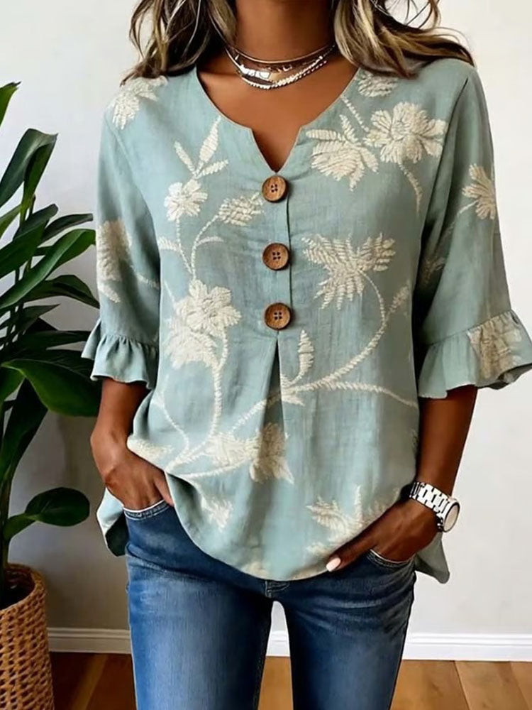 Women'S Floral Art Retro Printed Casual Top