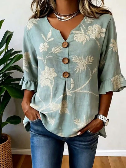 Women'S Floral Art Retro Printed Casual Top