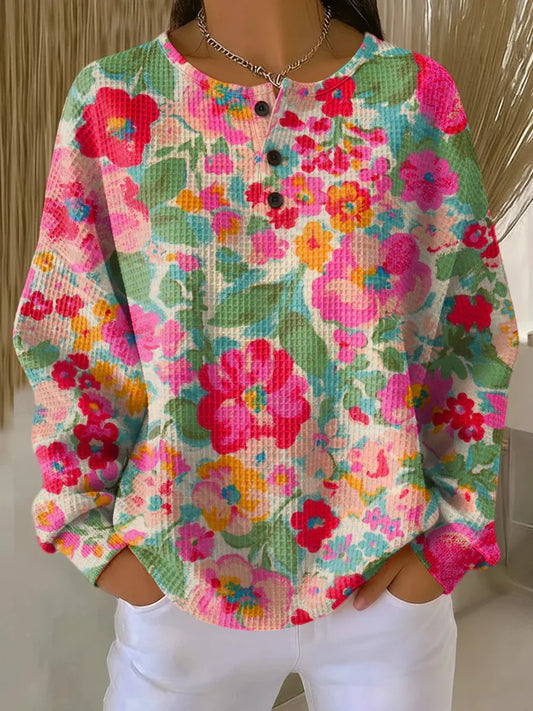 Soft Sweater with Colorful Flowers