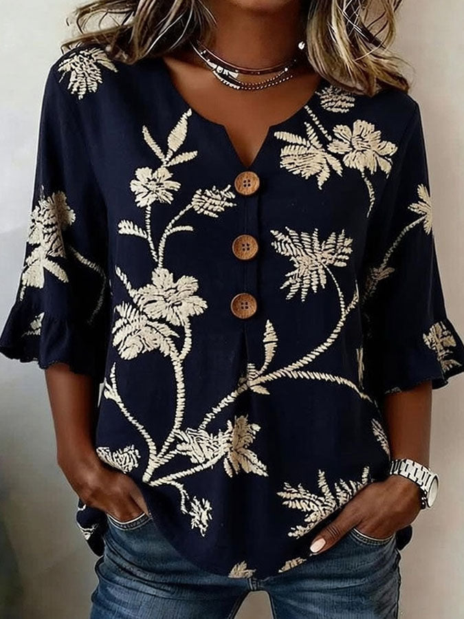 Women'S Floral Art Retro Printed Casual Top