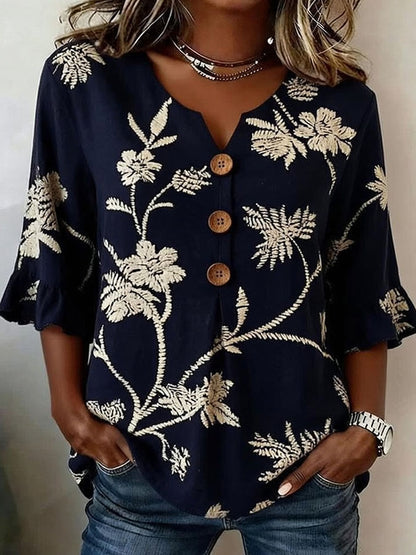 Women'S Floral Art Retro Printed Casual Top