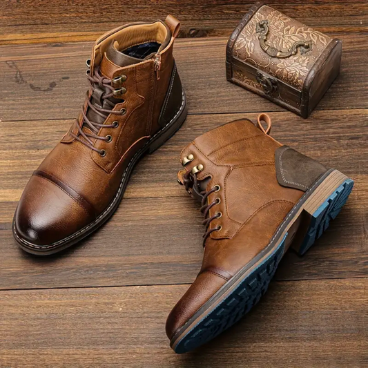 Botas de cuero con cordones estilo vintage para hombre