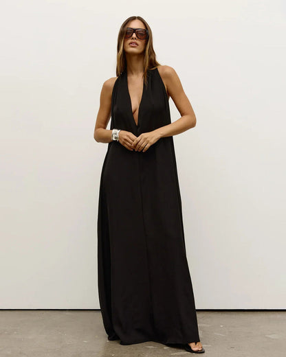 Elysian | Elegant Black Halter Maxi Dress