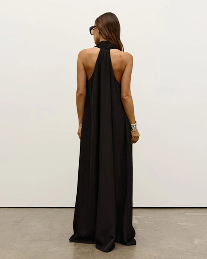 Elysian | Elegant Black Halter Maxi Dress
