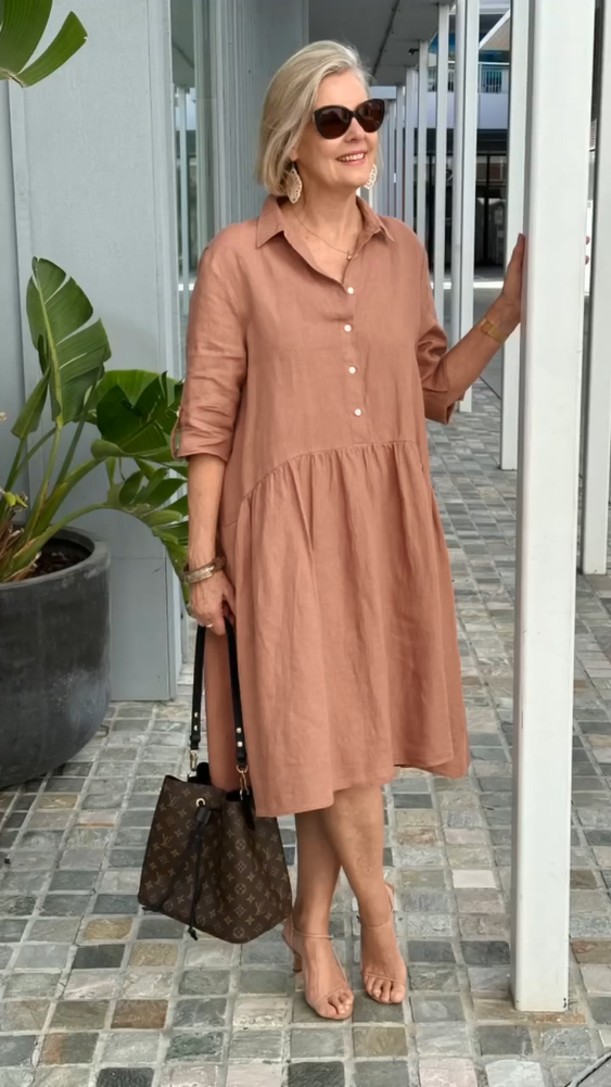 Nuevo vestido casual de lino y algodón para mujer