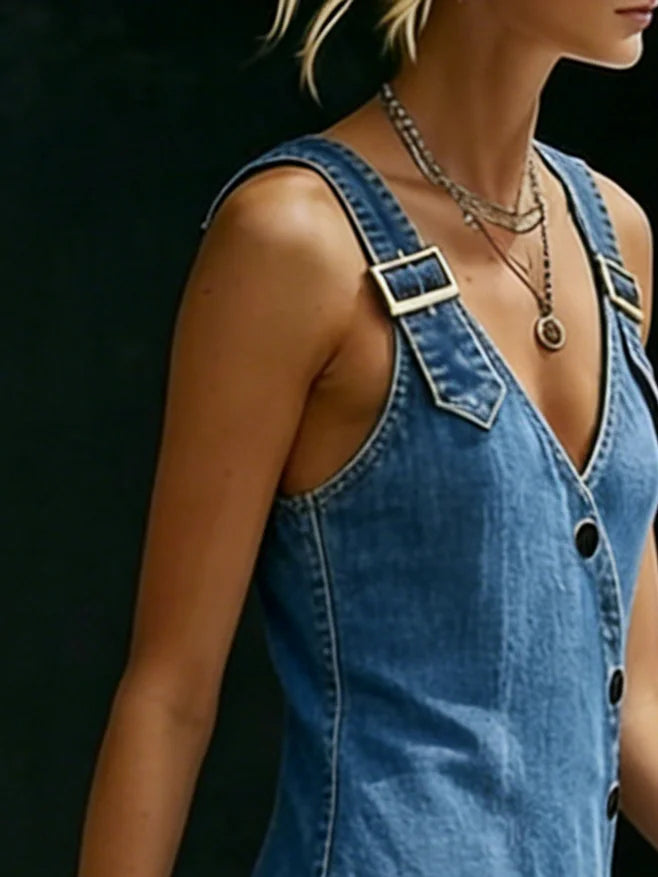 Vera | Long Denim Dress with Buttons