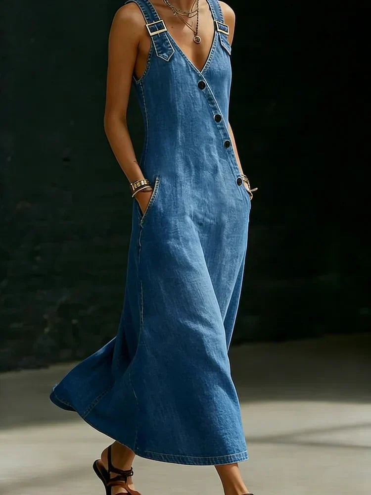 Vera | Long Denim Dress with Buttons