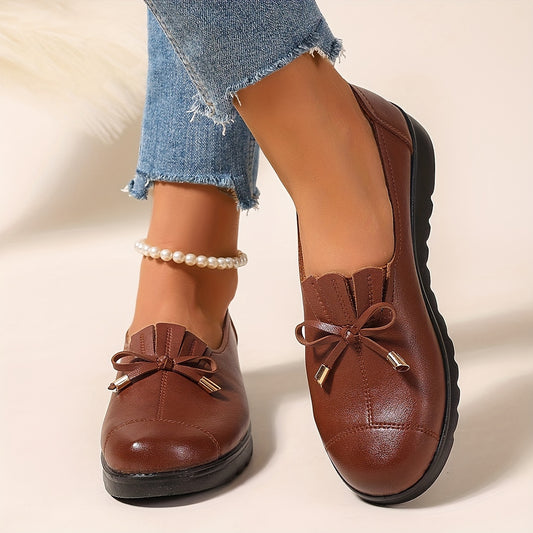 Women's Elegant Slip-On Loafers with Decorative Bow Detail