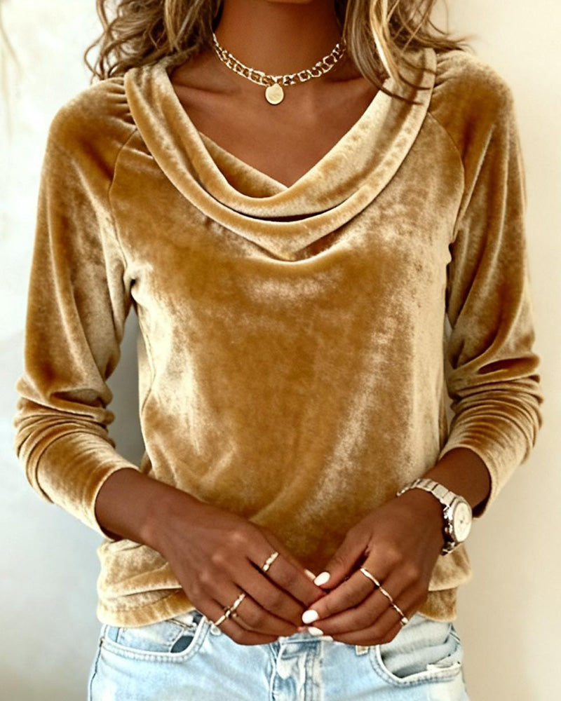 Luxurious Velvet Drape-Neck Top