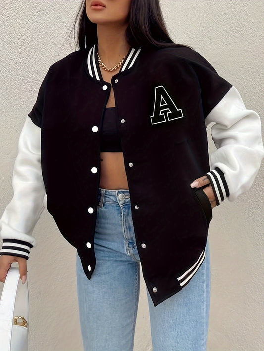 Women’s Casual Oversized Varsity Bomber Jacket