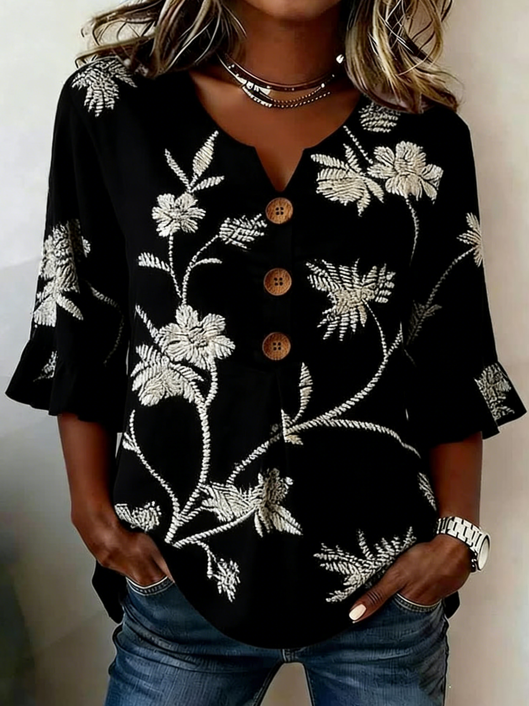 Women'S Floral Art Retro Printed Casual Top