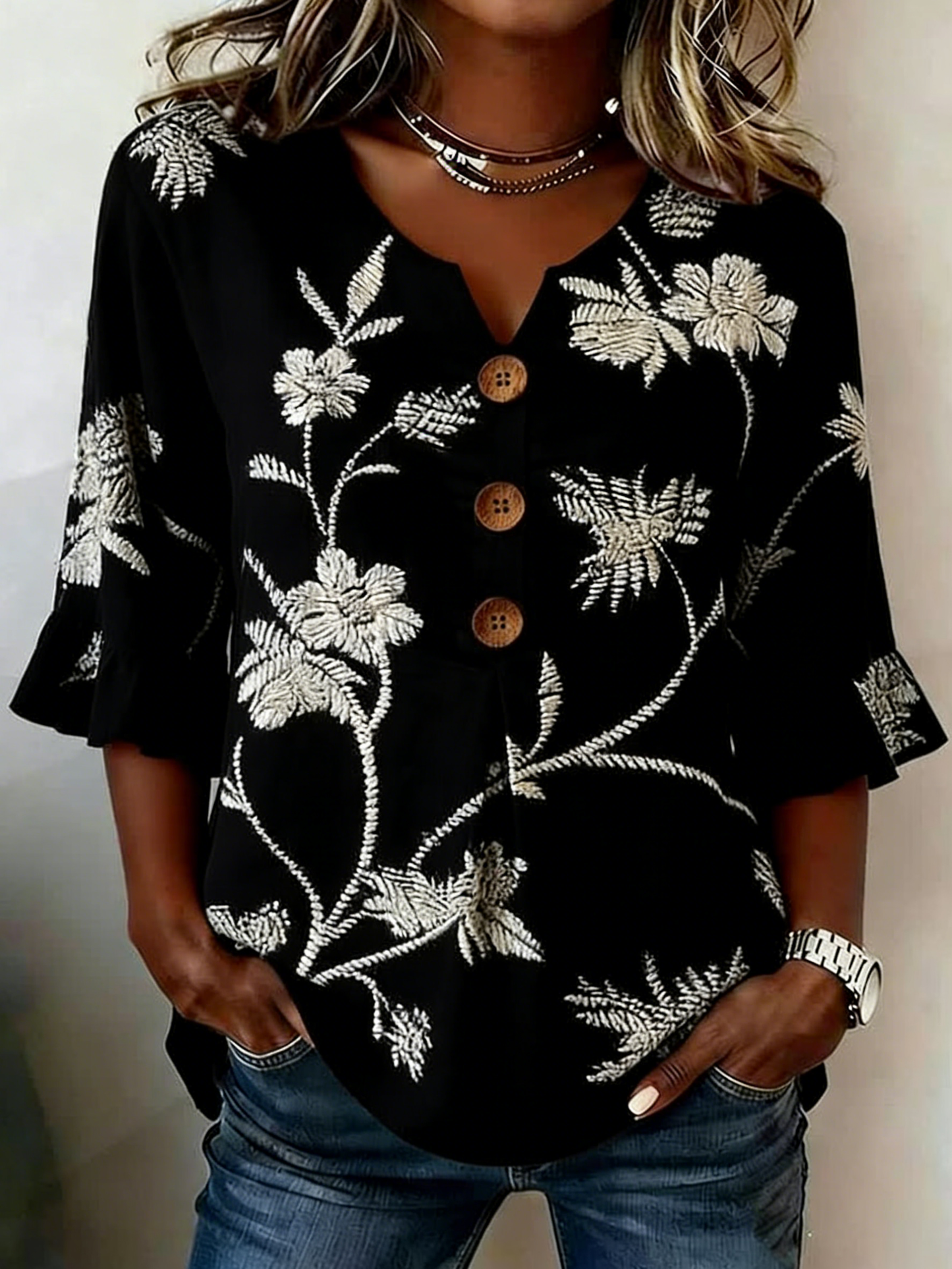 Women'S Floral Art Retro Printed Casual Top