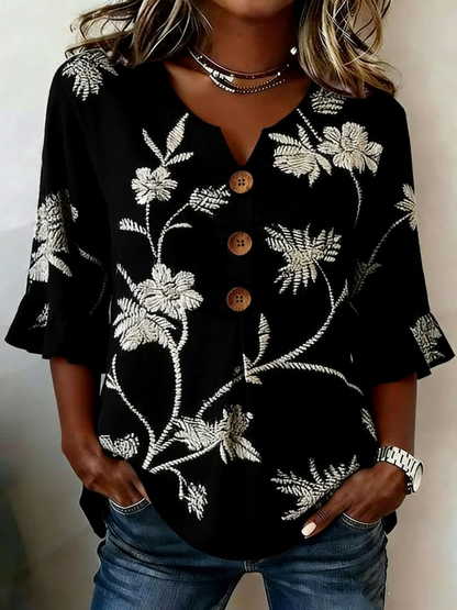 Women'S Floral Art Retro Printed Casual Top