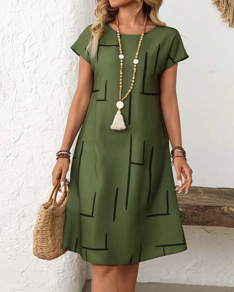 Ainee – Summer Dress with Round Neckline and Print