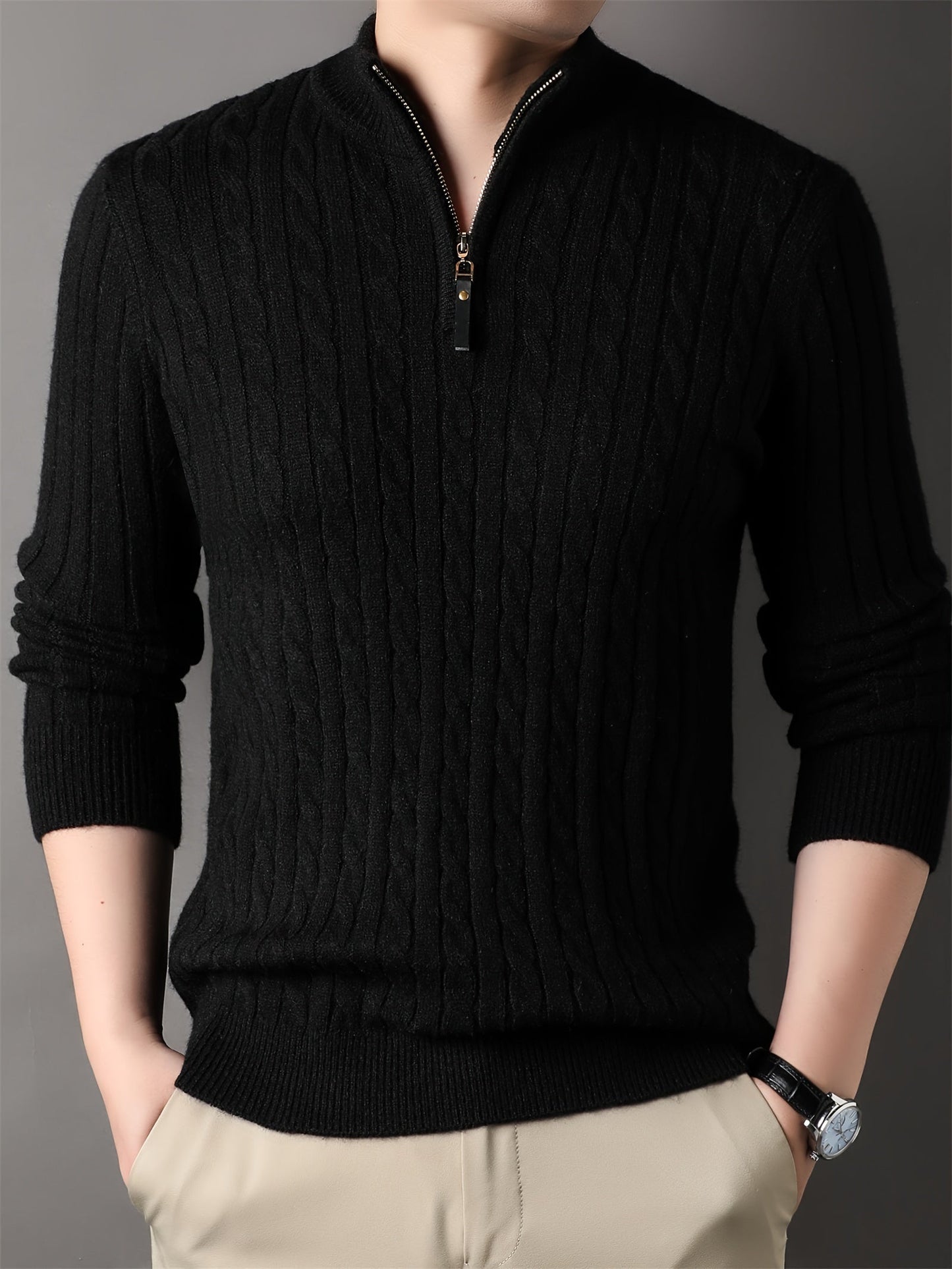 Men Ribbed Pattern Warm Winter Sweater