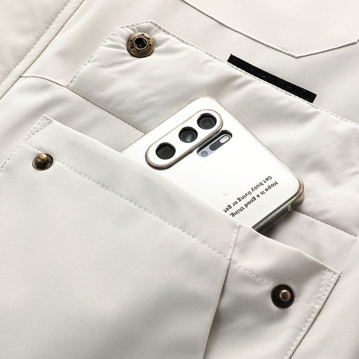 Chaqueta Cómoda Cortavientos Impermeable con Múltiples Bolsillos