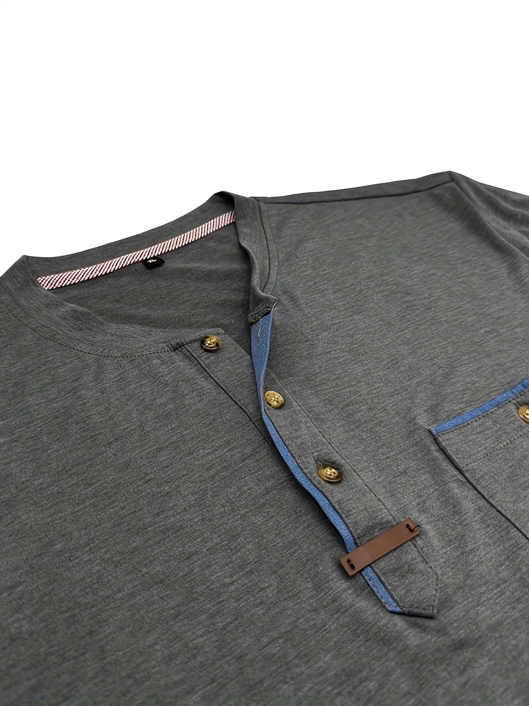 Camisa Clásica de Cuello Redondo con Bolsillo