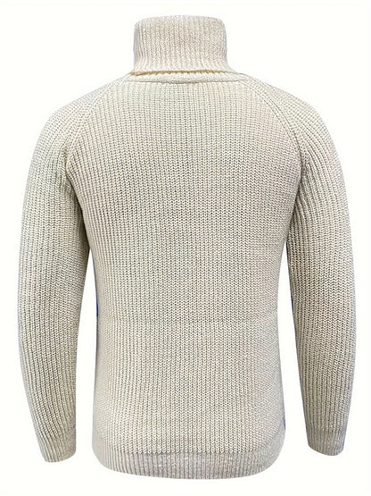 Suéter de cuello alto acanalado liso para hombre