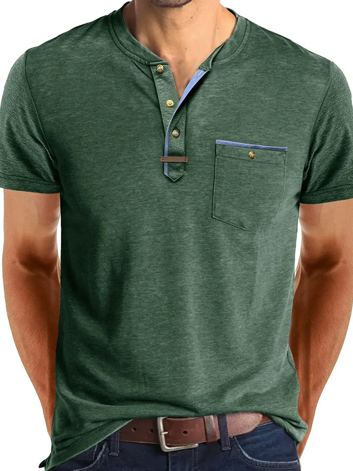 Camisa Clásica de Cuello Redondo con Bolsillo