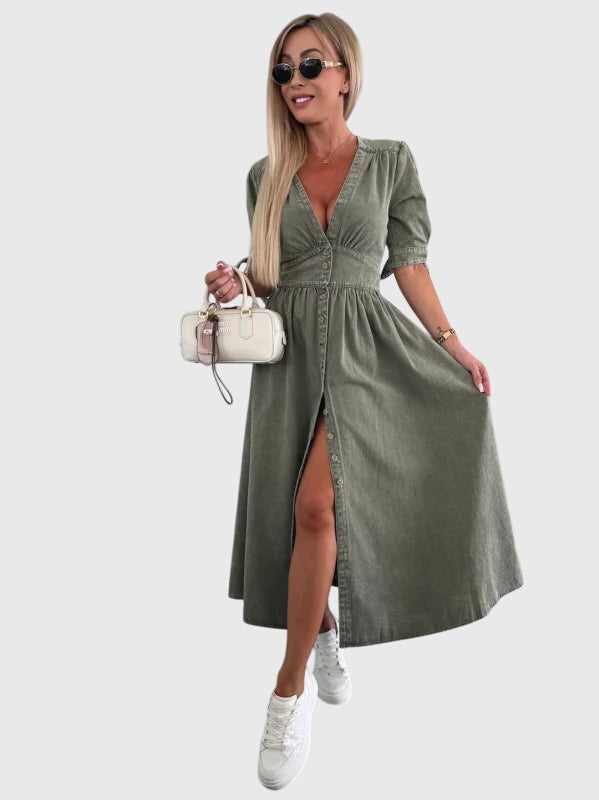 Elegant Button Detail Midi Dress