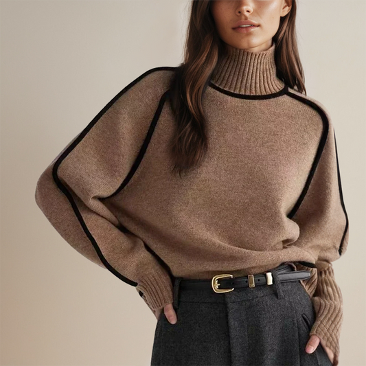 Jersey de cuello alto acanalado con rayas laterales para mujer
