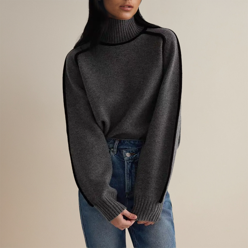 Women’s Ribbed Turtleneck Sweater with Side Stripes