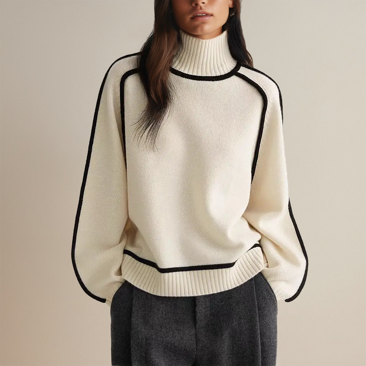 Women’s Ribbed Turtleneck Sweater with Side Stripes