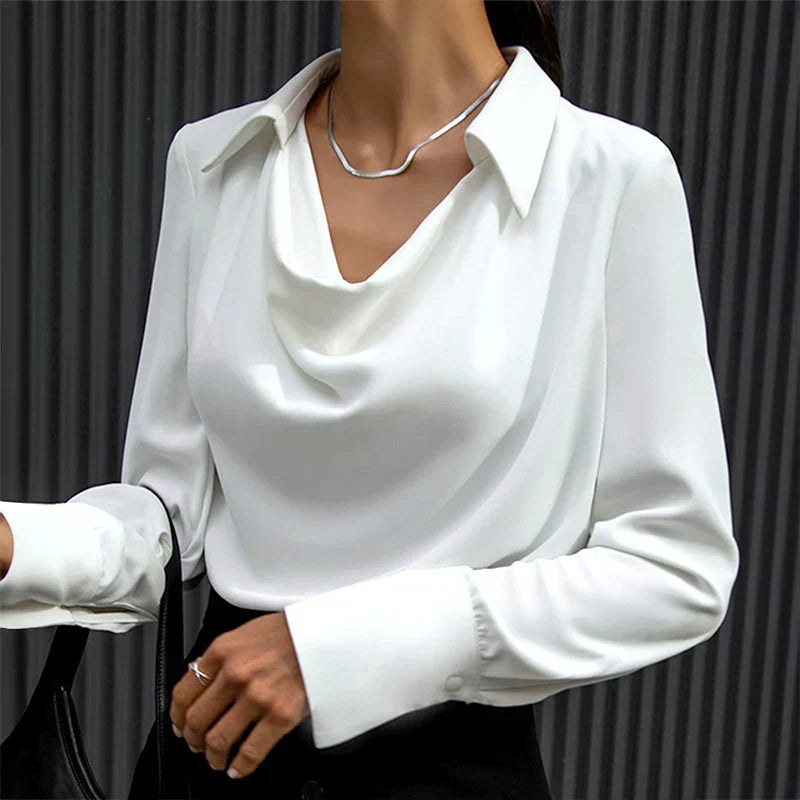 Women’s Drape Neck Long Sleeve Satin Blouses