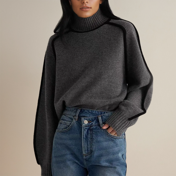 Women’s Ribbed Turtleneck Sweater with Side Stripes