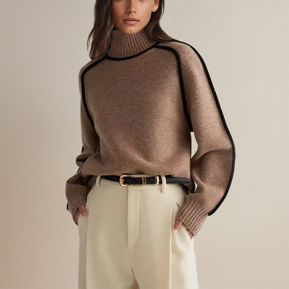 Women’s Ribbed Turtleneck Sweater with Side Stripes